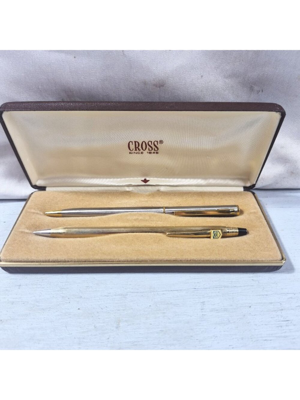 Vintage Cross Gold Plated Pencil RNC Gorman Rupp Pen Cross Presentation Box